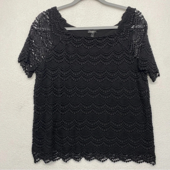 NWT Talbots Scallop Lace Blouse Black LP PL - Picture 1 of 6